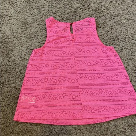 Everly Anthropologie Bright Pink Top Blouse Lace - Picture 3 of 4